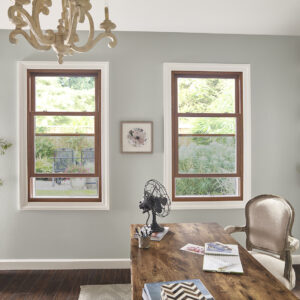 double hung wood window in office
