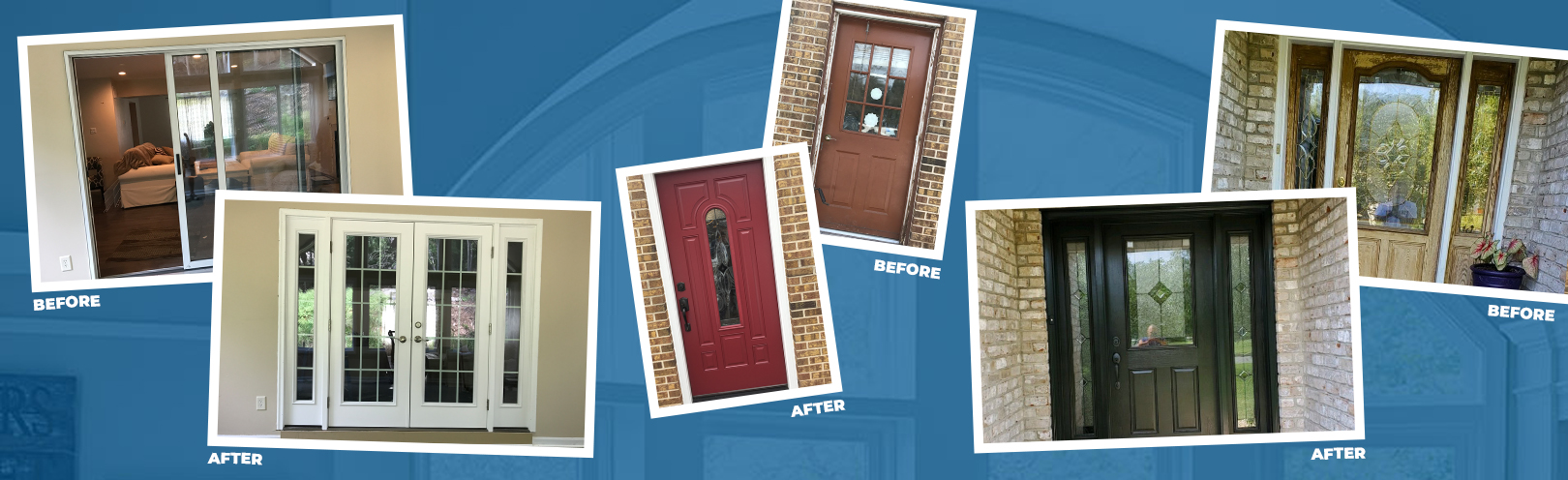 before and after of patio doors and front entry doors