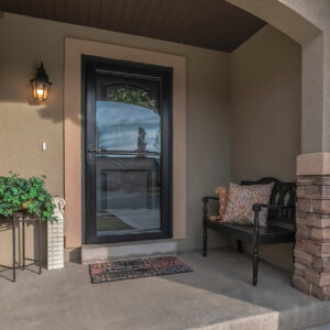 Panorama Glass entrance door with concrete steps day light