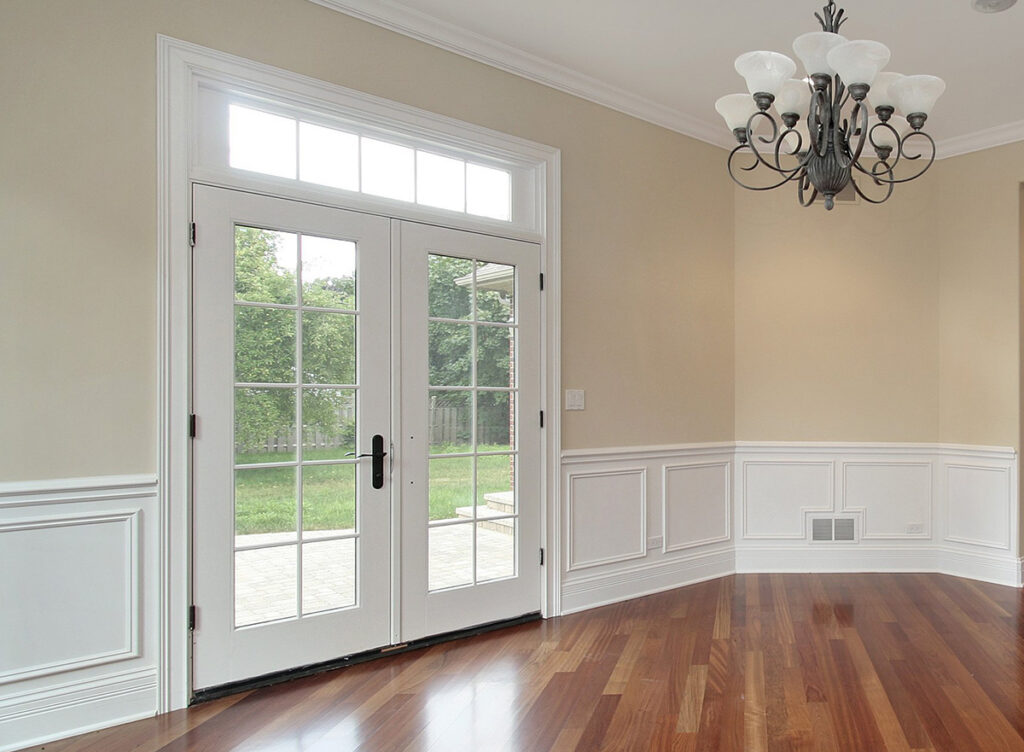 back patio door with handle located in dining room