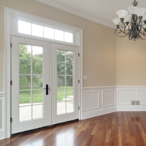 back patio door with handle located in dining room